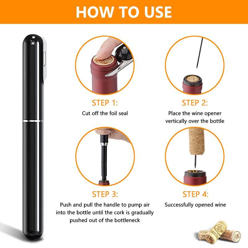 Air Pressure Pump Wine Bottle Opener Portable Stainless Steel Pin Easy Cork Remover Corkscrew for Home Party Wine Lovers Tools