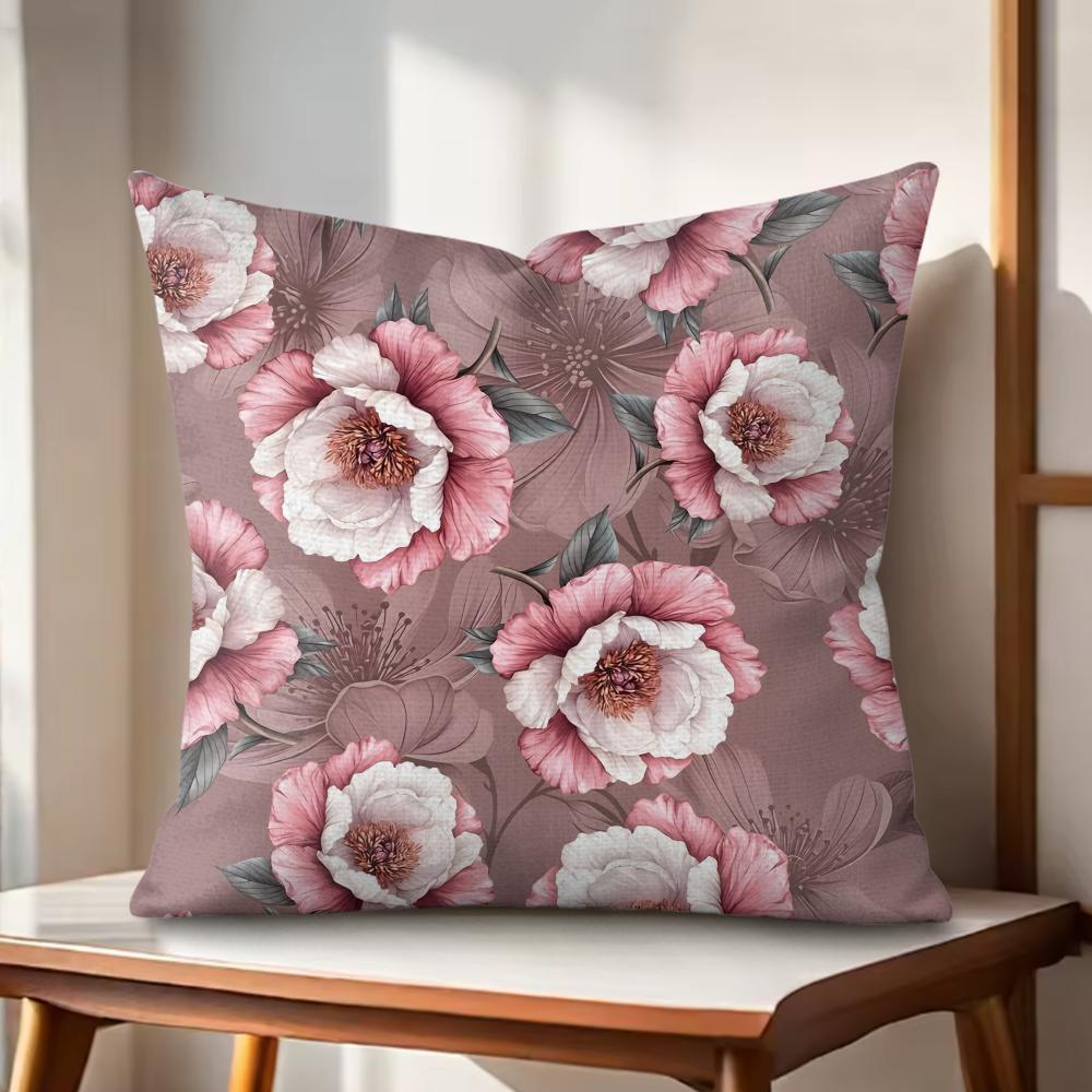 Classic Floral Print Cushion Cover Natural Linen Organic Fabric DoubleSided Printing Couch Pillow Covers Home Decor Gift