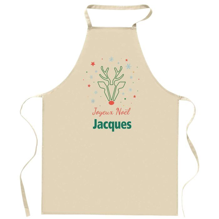 Tablier de cuisine - Joyeux Noël Jacques Cerf - Impression française - Coton résistant - Liens ajustables