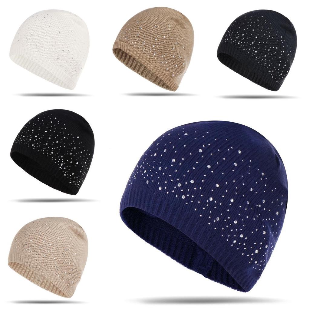 Knitted Hat For Women With Multicolor Rhinestones And Warm Wool Blend For Autumn Winter Fashion