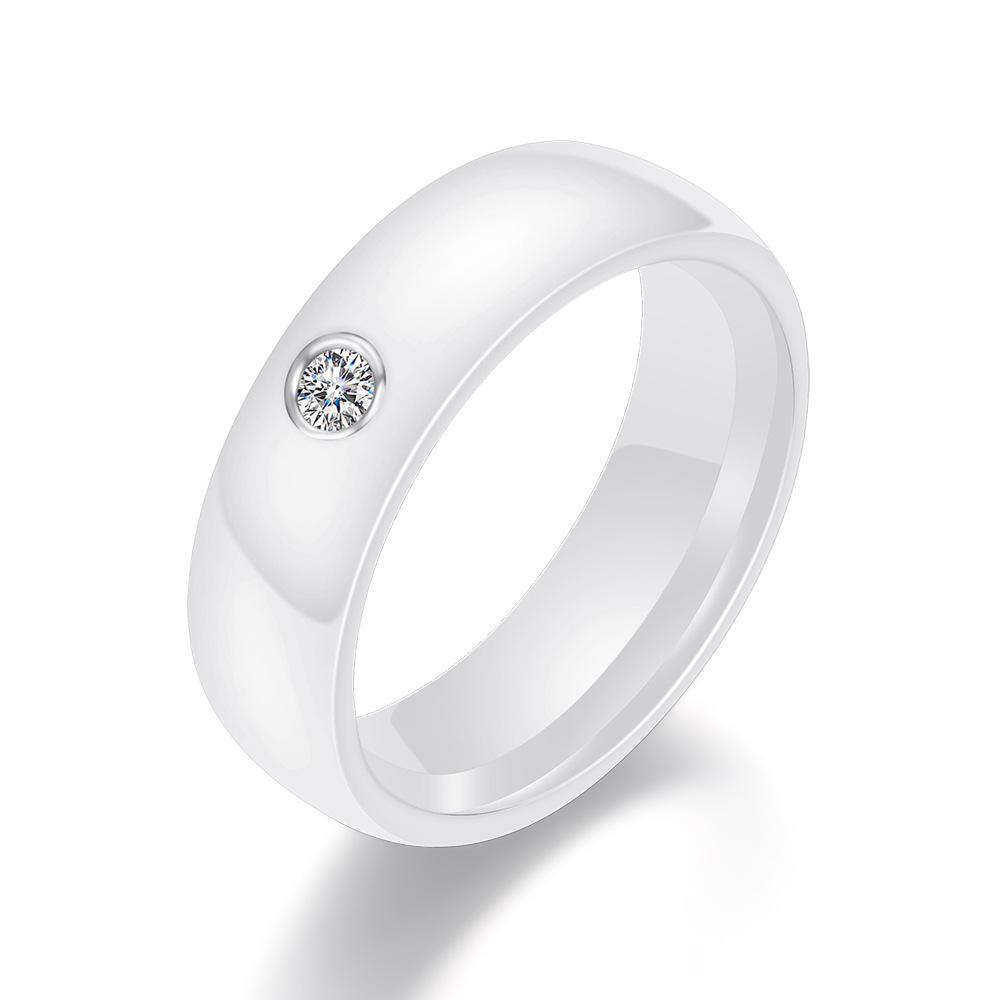 6MM Black & White Ceramic Single Diamond Ring - Trendy Couple's Fashion