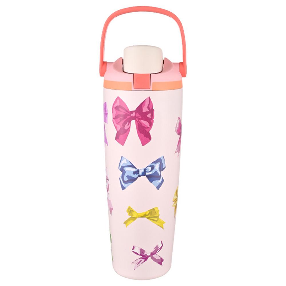 900ML/30oz Stainless Steel Thermos Flask One Click Open Lid Cute Water Bottle Leak Proof Travel Mug Summer Gift for Women/Girl