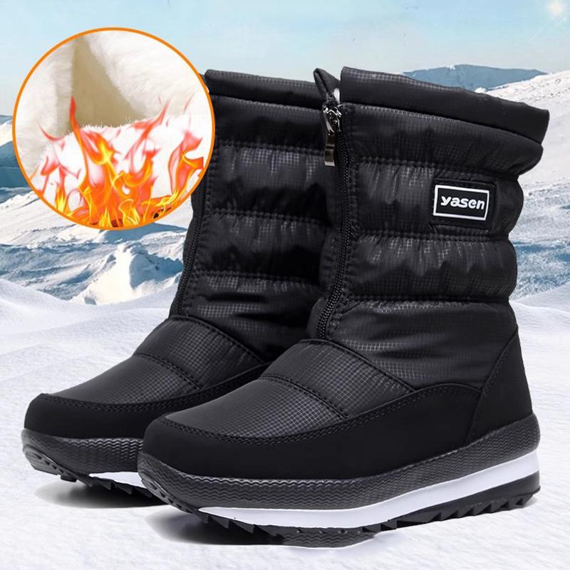 Winter Snow Boots Women's Velvet Thick Soled Warm Shoes Outdoor Waterproof Non Slip Mid Tube Boot
