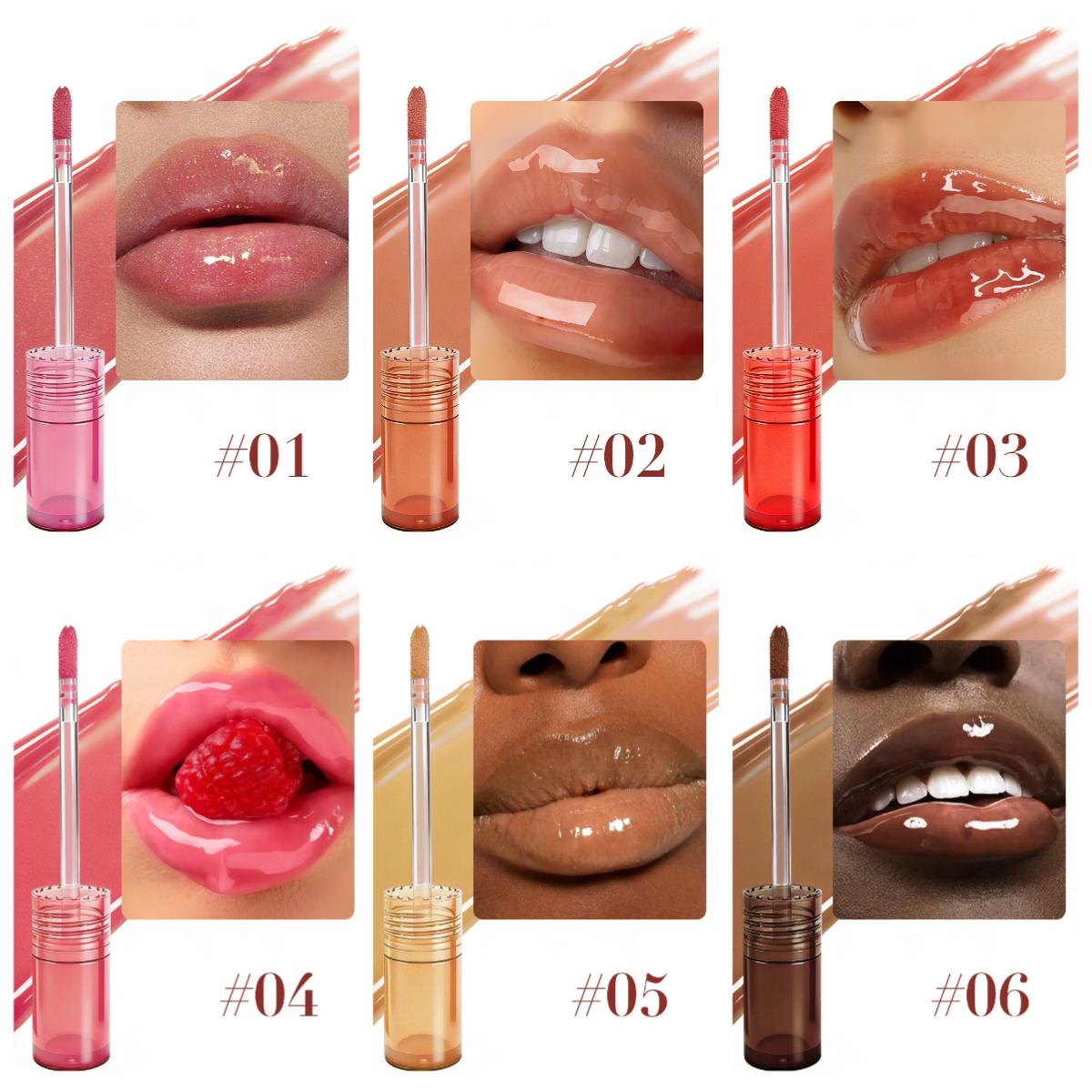 SAM SUGAR 6pcs Butter Lip Gloss with Bead Chain Set, Moisturizing Mirror Shine Liquid Lipstick & Water Gloss Lip Tint 6pcs