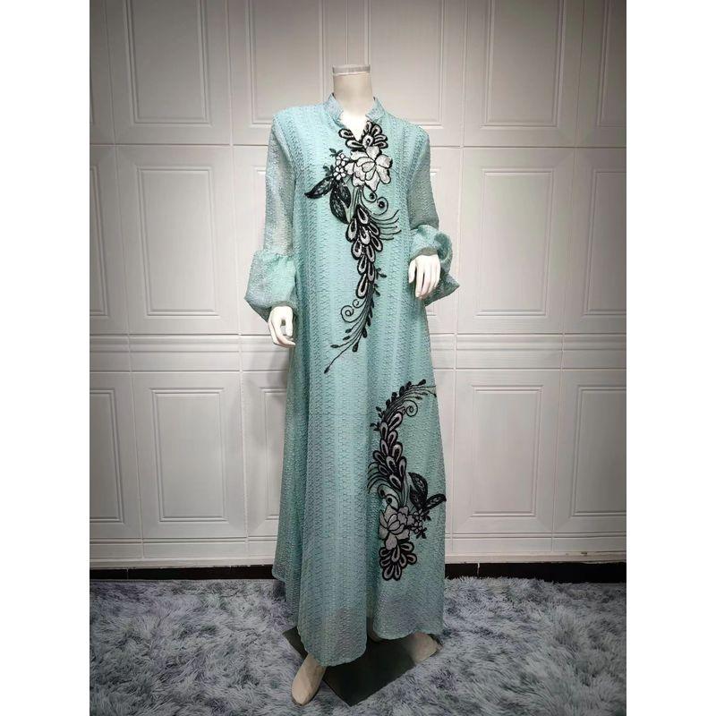 European and American 2023 New Women's clothing dress Embroidery Lace-up Long dress Embroidered Lace up Dress