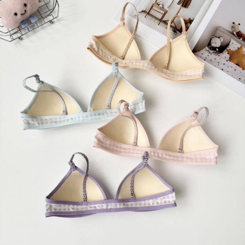Japanese Girls Plaid Contrasting Color Front Buckle Underwear Women's No Steel Ring Small Breasts Gather and Show Big Upper Support Sub-breasts Bra