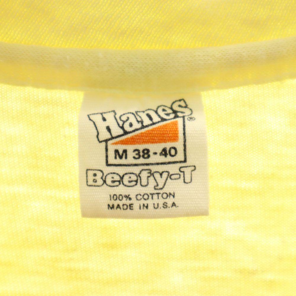 Hanes 70s Made in USA Vintage Print Short sleeve T-shirt M 38-40 yellow Men's Used