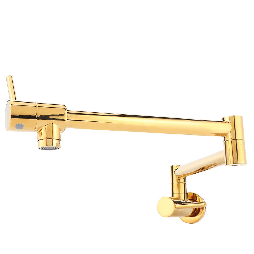 G1/2in Thread Brass Wall Mounted Foldable Kitchen Faucet Single Cold Single Hole Sink Tap with 2