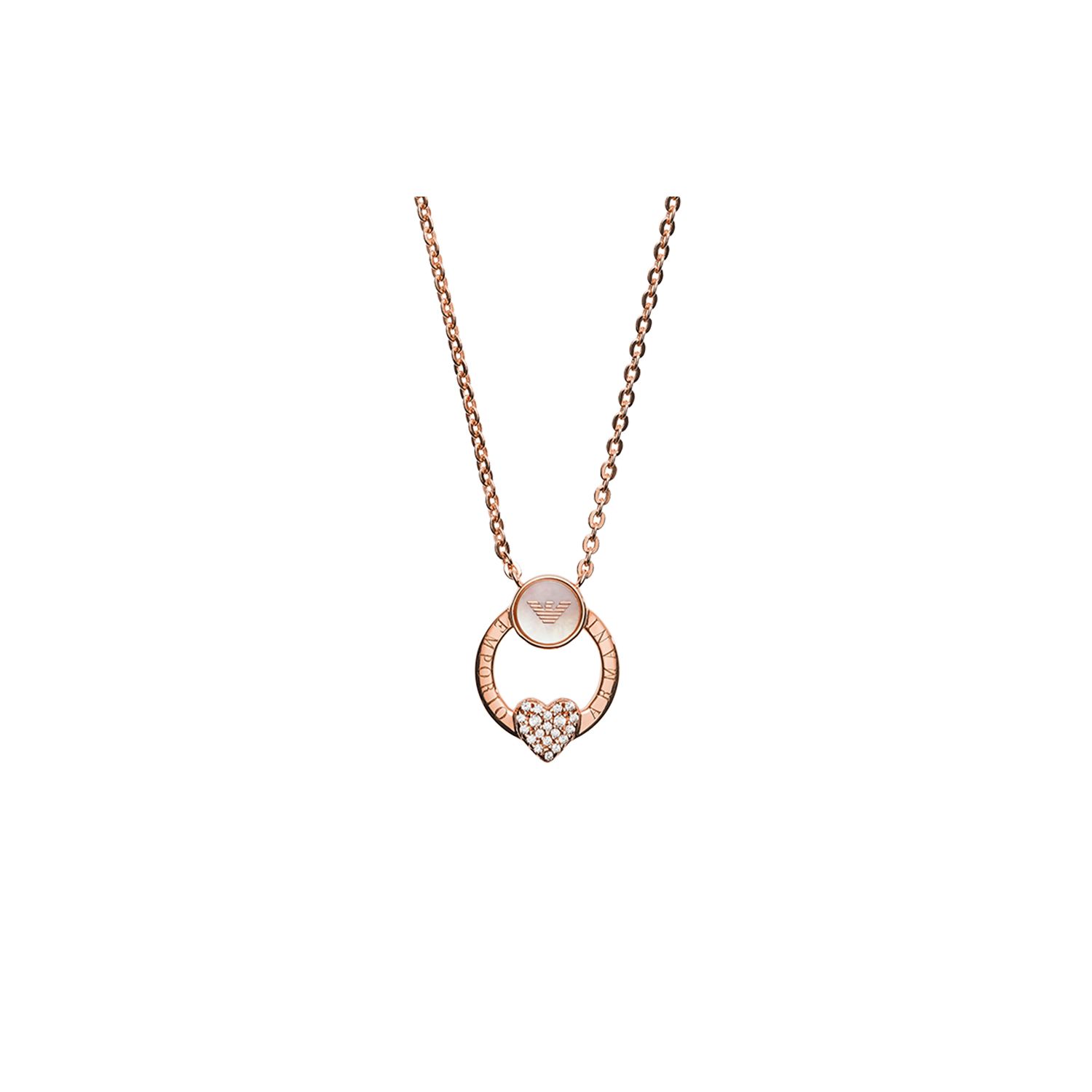 Emporio Armani Heart Shaped Diamond Pendant Necklace Women necklace Rose-Gold EG3429221 Basic Packaging