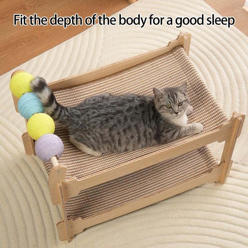 Stable Cats Bed 2 Tiered Design Sisal Scratching Post Wood Base Scratch Resistant Pet Resting House Furniture Protector