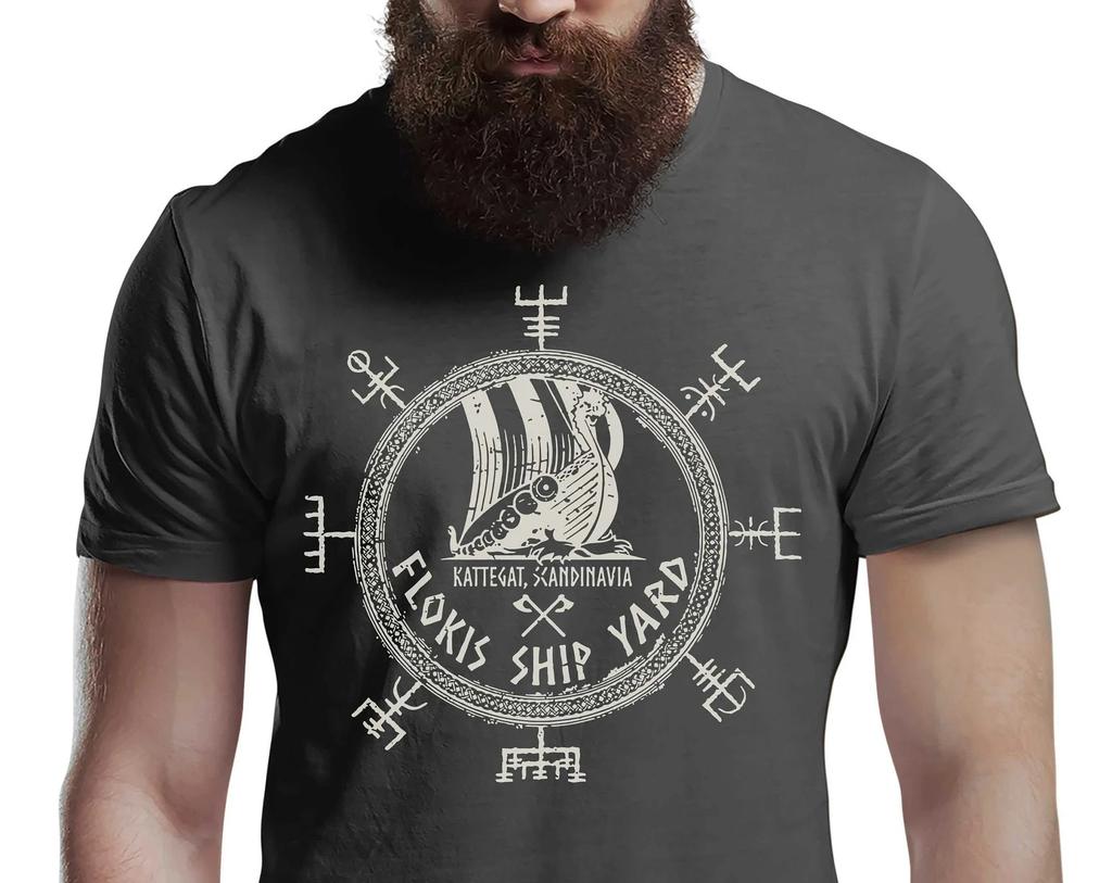 Flokis Schiffswerft Wikinger T-Shirt Sieg Oder Walhalla T-Shirt Norwegen Nordische Mythologie Wikinger Shirt Unisex Krieger