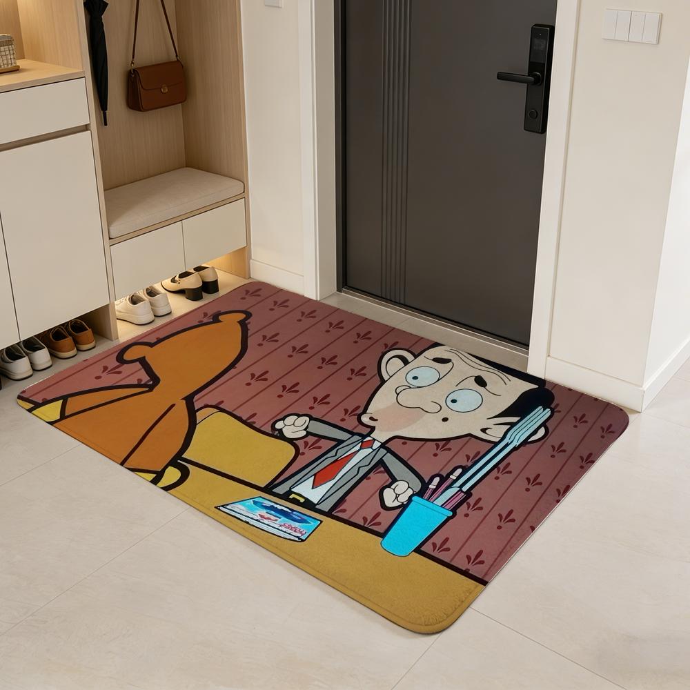 Character M-Mr. Bean Floor Mat Flannel Door Mat Non-Slip Absorbent Washable Indoor Home Rug