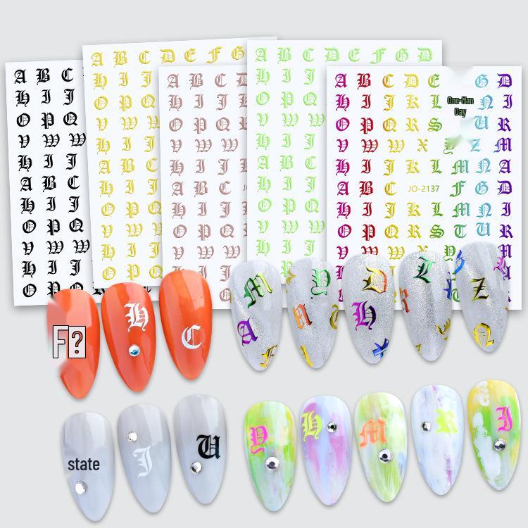 12-Color Gothic Letter 3D Nail Art Stickers: Fluorescent, Hot Stamping, Laser Decals
