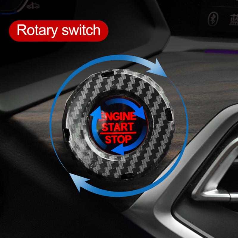 Push Start Button Cover Carbon Fiber Push Start Button Ignition Protective Cover Interior Start Stop Button Cover Car Decoration