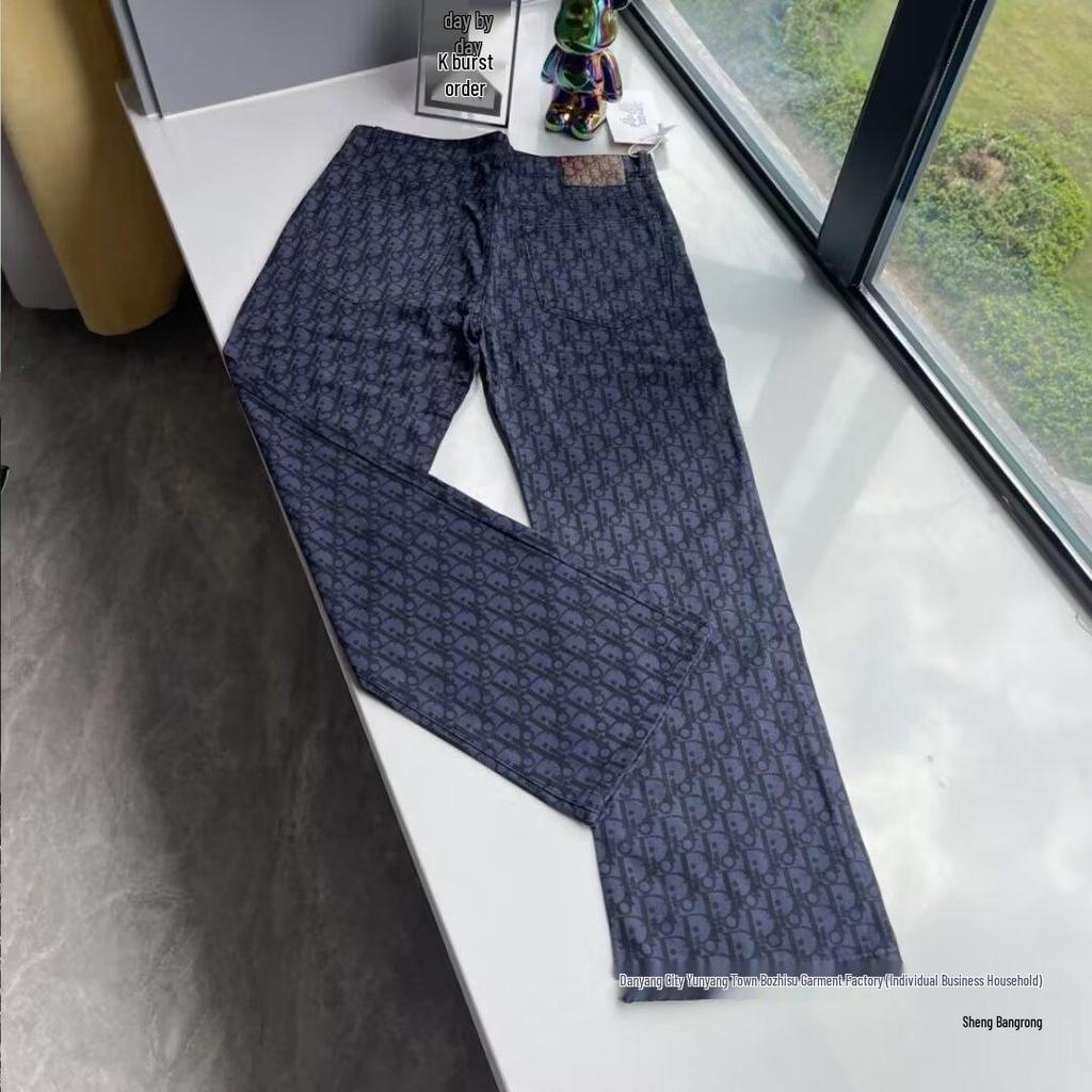 Men's Jeans: Stylish All-Over Print, Autumn Lightweight, Straight-Leg, Trendy Loose-Fit.