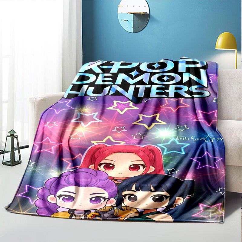 KPop Dämonenjäger Muster Decke für Heimdekoration, Bett, Sofa, Auto Reisen, Camping, Geeignet für Alle Jahreszeiten, Geburtstags-Weihnachtsgeschenk