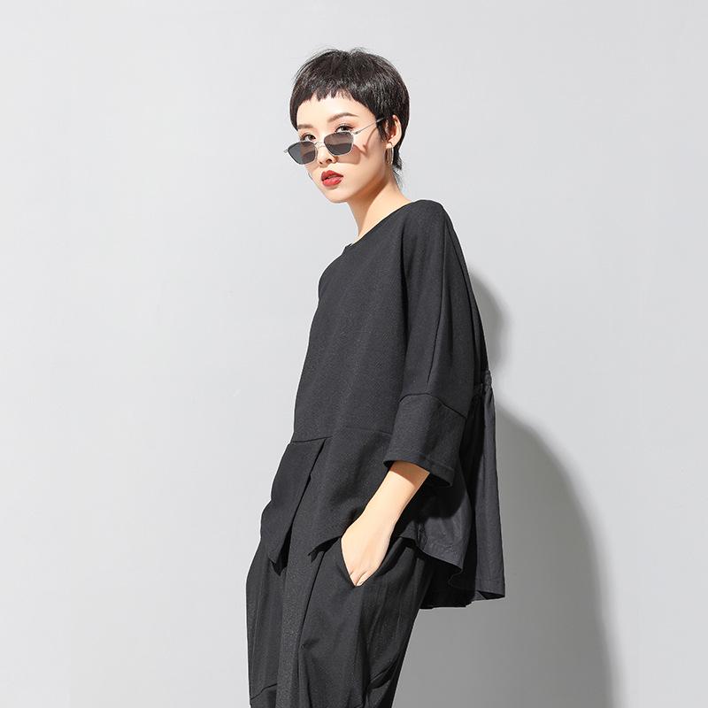 Women's Dark Ins European & American Patchwork Babydoll T-Shirt - Short Sleeve, Loose Fit, Trendy Casual Summer Top