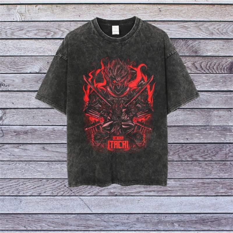 Vintage Washed Anime Print Men’s Harajuku T-Shirt