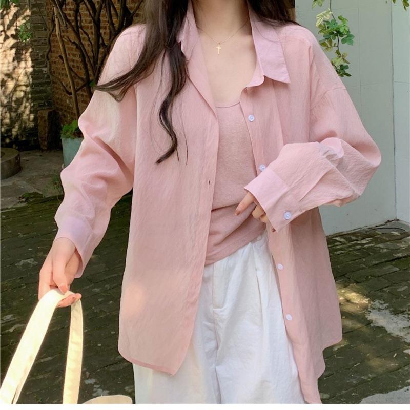 

Весенне-летняя женская повседневная однотонная тонкая свободная рубашка с длинными рукавами для защиты от солнца