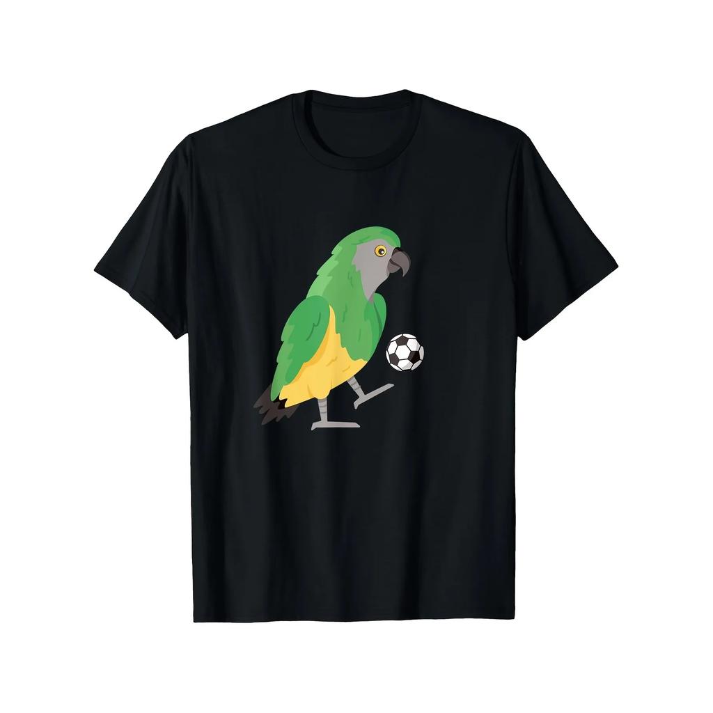 Parrot Playing Soccer Graphic Tee Men Breathable Crew Neck Casual Sports T-Shirt