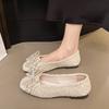 Mode Stoff Ballerinas Sommer Neu Quadratische Spitze Flacher Ausschnitt Pailletten Spitze Schmetterlingsknoten Weiche Sohle Rutschfest Übergröße Low Top Schuhe