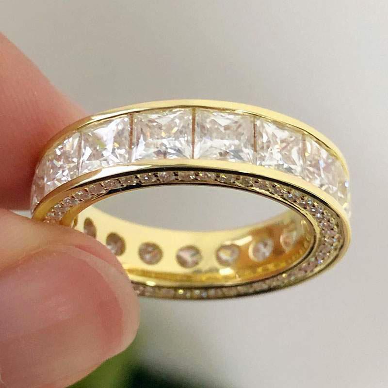 Princess Square Zirconia Full Row Rings Female Luxury Gold Color Accessories for Engagement Bridal Wedding Band Jewelry