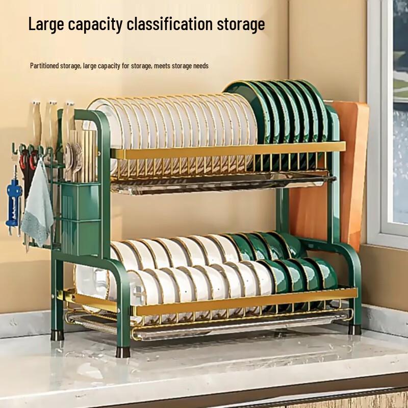 Double-Layer Countertop Dish Drying Rack with Drainboard