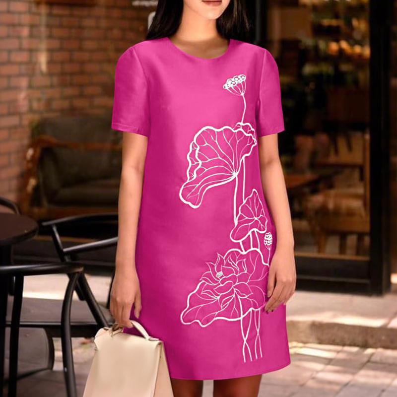 

ZANZEA Женское летнее повседневное платье с вышивкой, с круглым вырезом и короткими рукавами 4XL