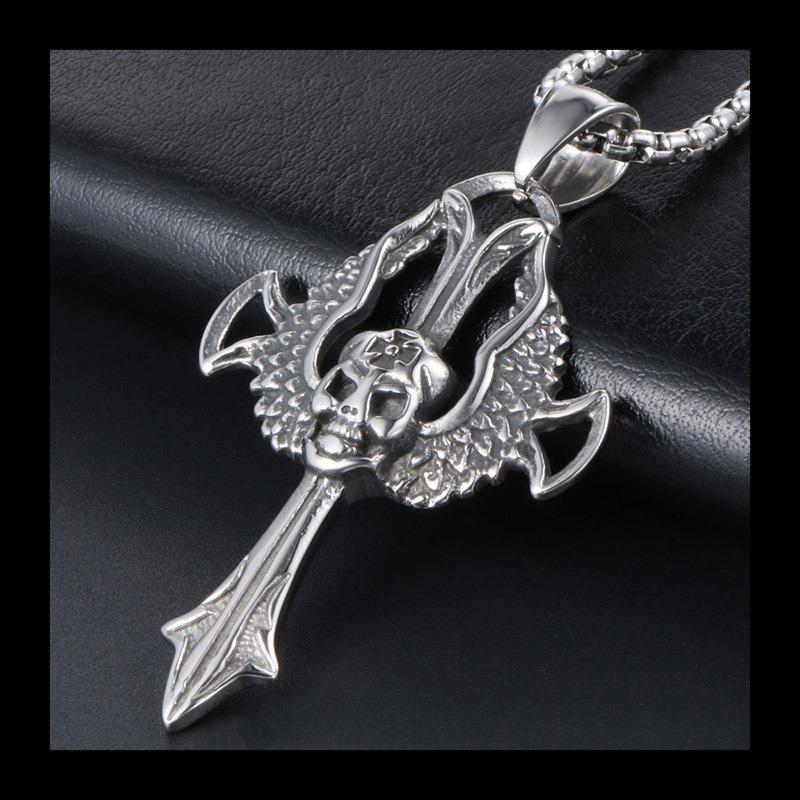 Domineering Titanium Steel Skull Pendant Necklace, Trendy Personality Ghost Head Pendant, Rock Punk Nightclub Accessories SP223
