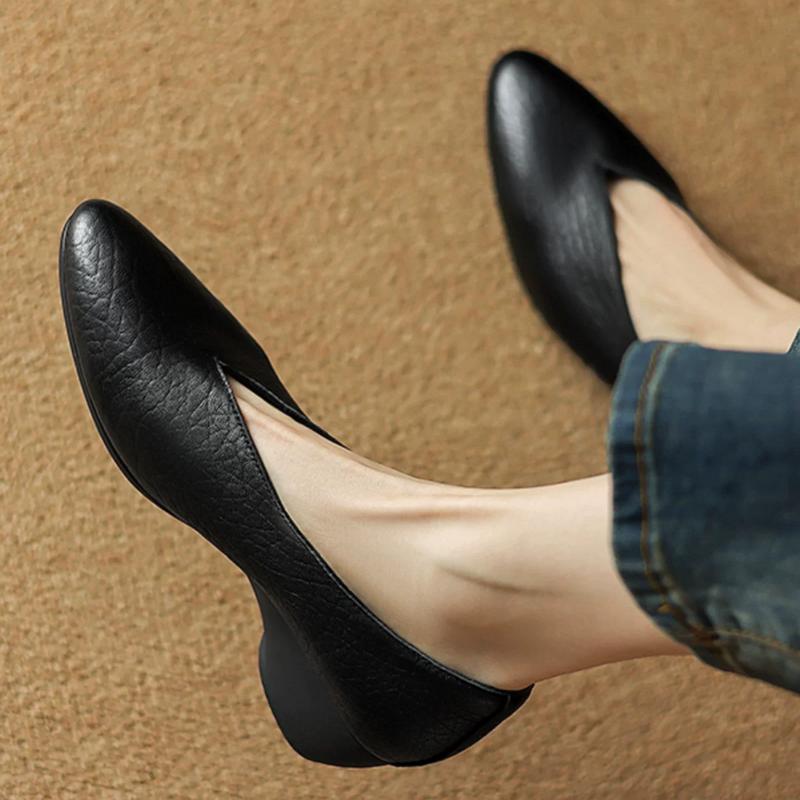 

Fashion FHC 2024 Autumn Women Casual Mid Heels,Office Lady Soft Working Shoes,Front V Shape,Pointed Toe,Slip On,Black,Brown,Dropship 35 чёрный