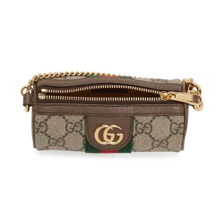 Gucci Ophidia Logo Streifen Web Kette Canvas und Leder Tragetasche Damen Handtaschen Ebenholz 598658-9IK3G-8745