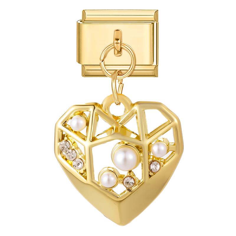 Gold Color Heart Lips Bow Knot Rose Swan Fishbone Pendant Charm Links Fit 9mm Stainless Steel Bracelet DIY Making Men Women Gift