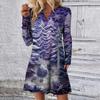 Women's Christmas Printed Dress Loose V-neck Casual Long Sleeved Dress