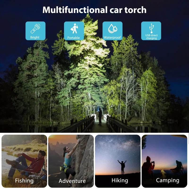 Super Bright Rechargeable LED Flashlight – Multi-Function Car Torch with Safety Hammer & Window Breaker (Auto Emergency Light)