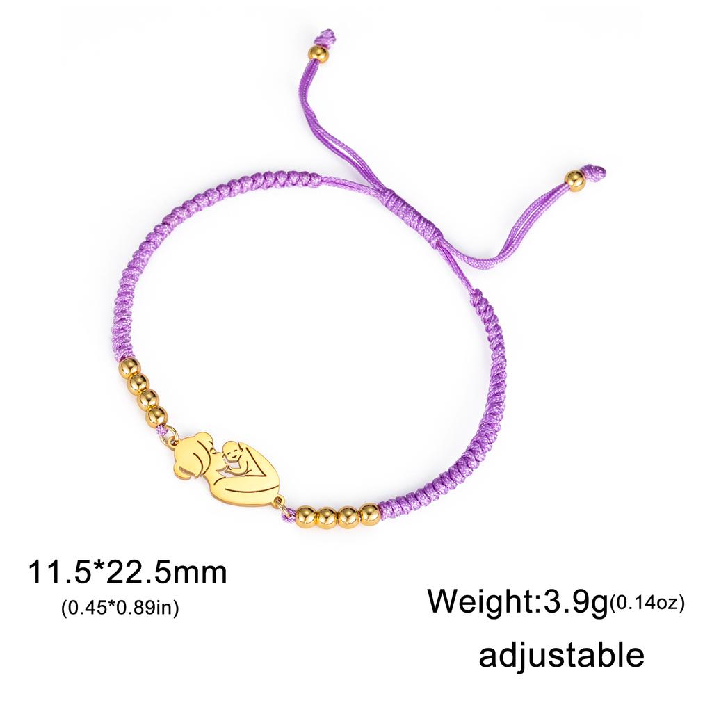 Stainless Steel Gold Color Baby Mom Family Charm Bracelet Red Black Rope Bracelets Fashion Jewelry for Women Mother's Day Gift