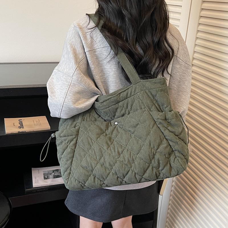Corduroy Tote Bag Women's Commuter Handbag Large Capacity Shoulder Bag