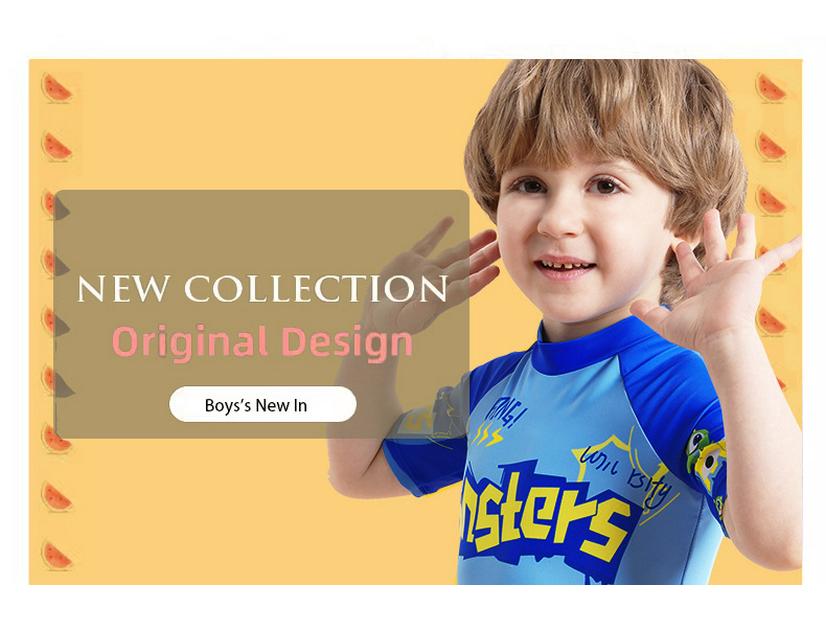 Chlapecké kreslené jednodílné plavky s krátkým rukávem na zip a ochranou proti slunci (2025)