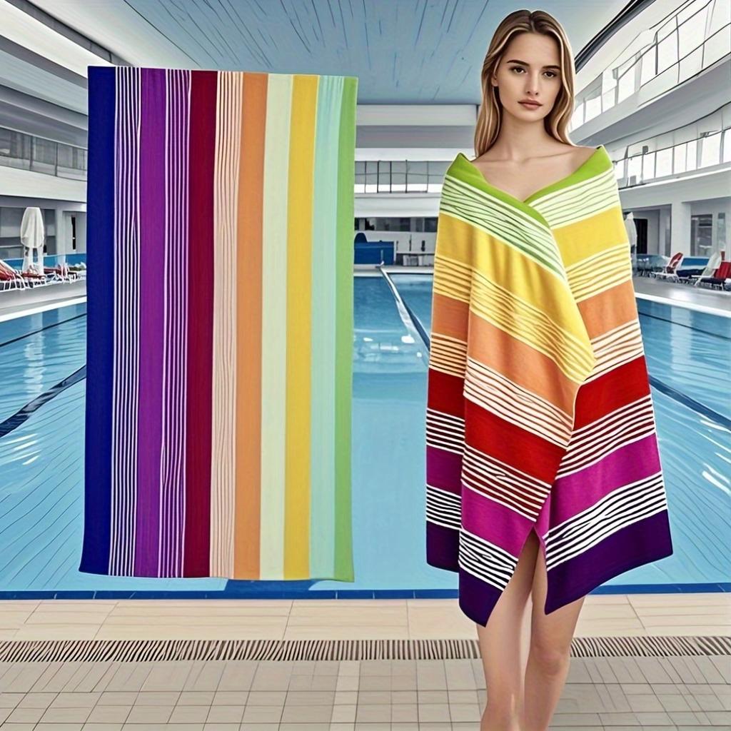 Rainbow Gradient Striped Beach Towel Quick Dry Sand Free Oversized Bath Towel for Pool Travel Summer Vacation