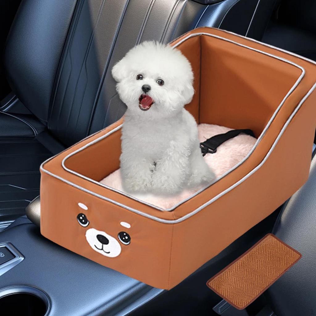 Armrest Dog Seat for Car with Detachable Cushion and Leash Attachment