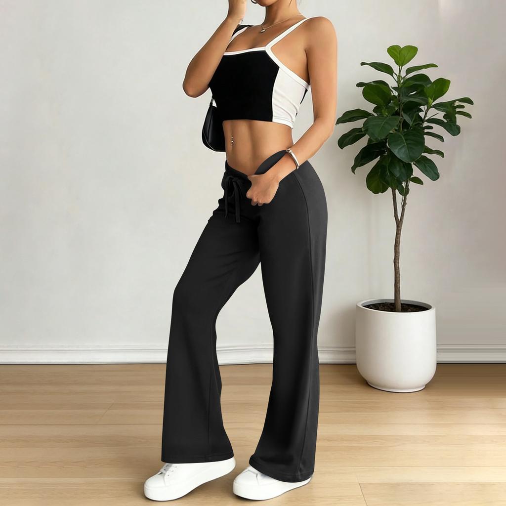 Damen Schlaghose Lässige Kordelzug Elastischer Bund Bequeme Schlaghose Yoga Lose Hose