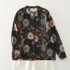 Autumn 2025 Artistic Retro Floral V-Neck Shirt: Cotton Linen, Age-Reducing, Plus Size, Casual