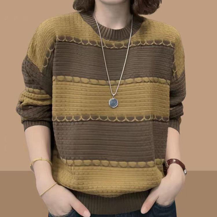 Gestreifter Strickpullover für Frauen mittleren Alters, lässiger Pullover für Frauen für den frühen Herbst