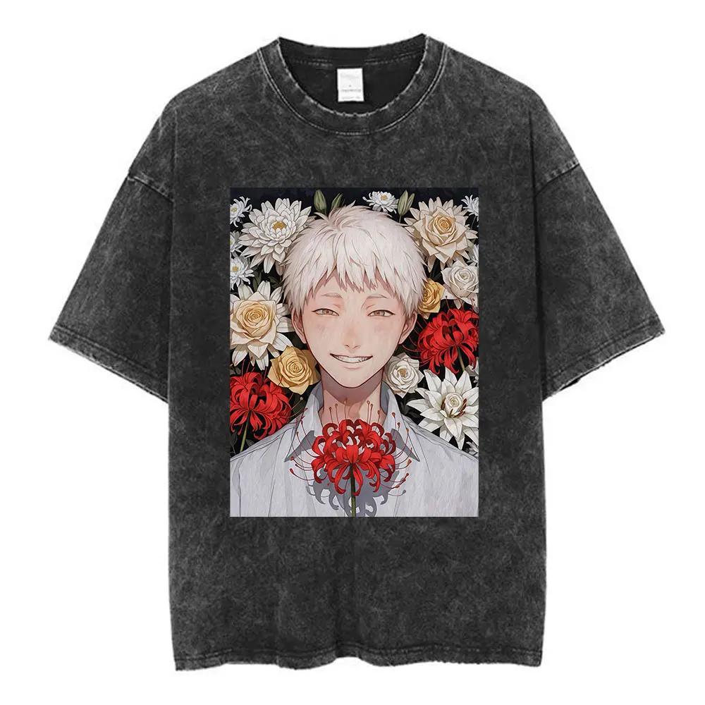 Vintage Washed Anime The Summer Hikaru Died Yoshiki Graphic T-shirt Men Women Printed Tee Summer Casual Fashion Clothing Tops Streetwear