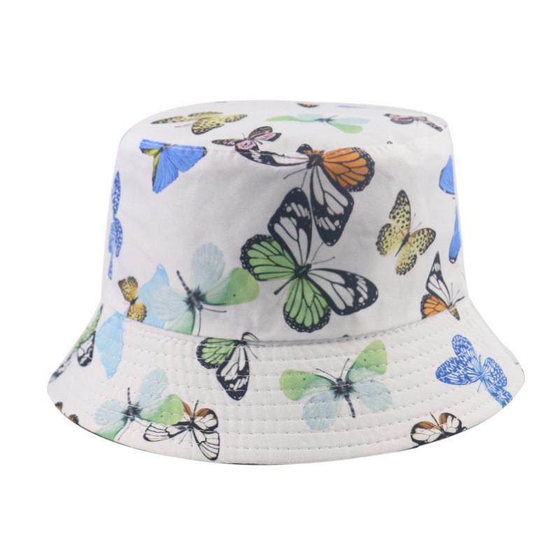 European American Style Cotton Fisherman Hat For Women Spring Summer Sunscreen Butterfly Printed Cap