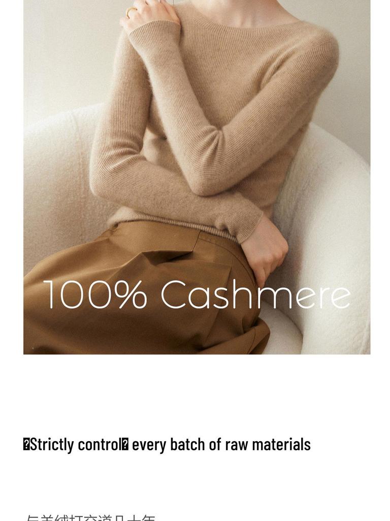 Pure Cashmere Ribbed Half-High Collar Knit Sweater