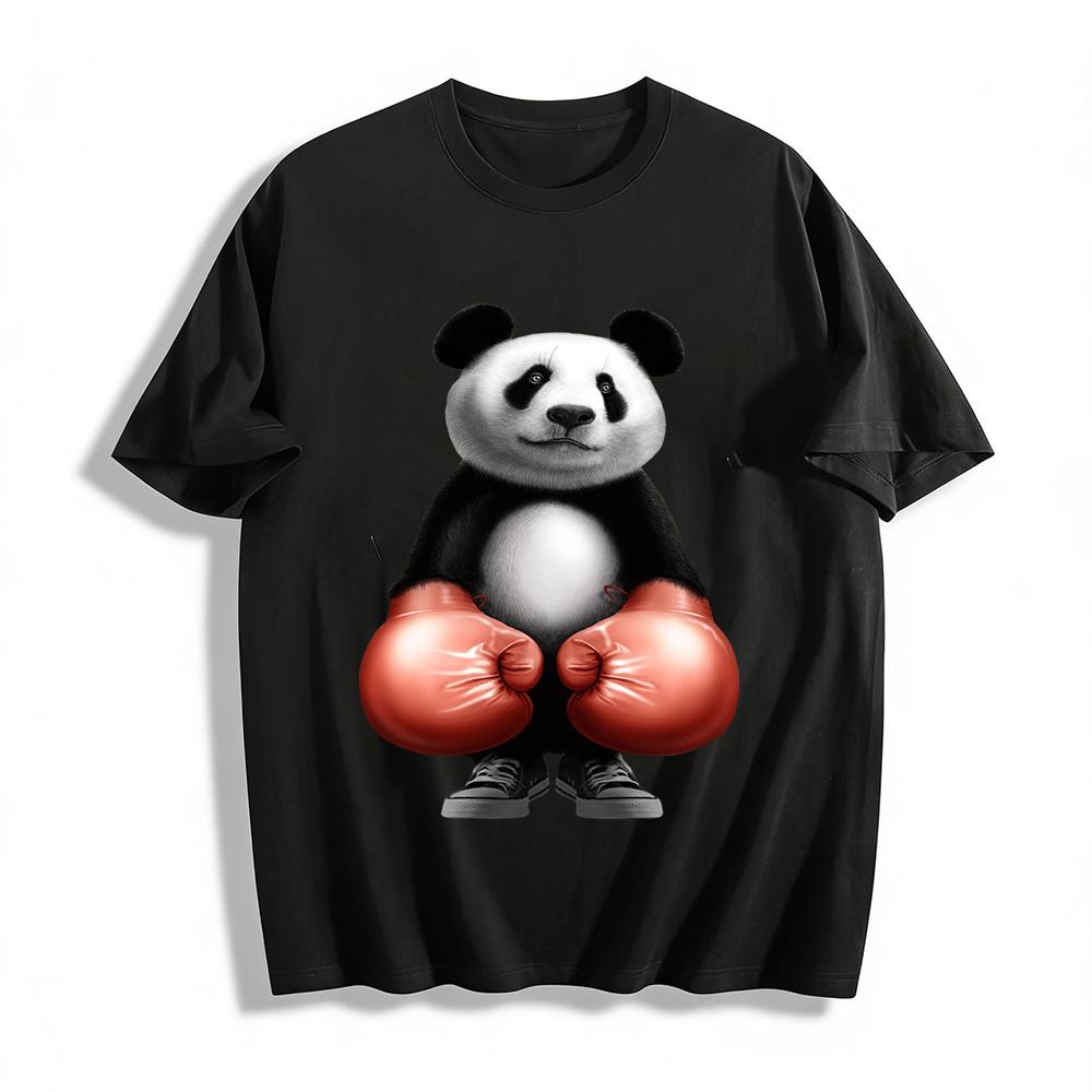Funny Boxing Panda Graphic Print Casual Short Sleeve T-Shirt Pure cotton T-shirt XXS