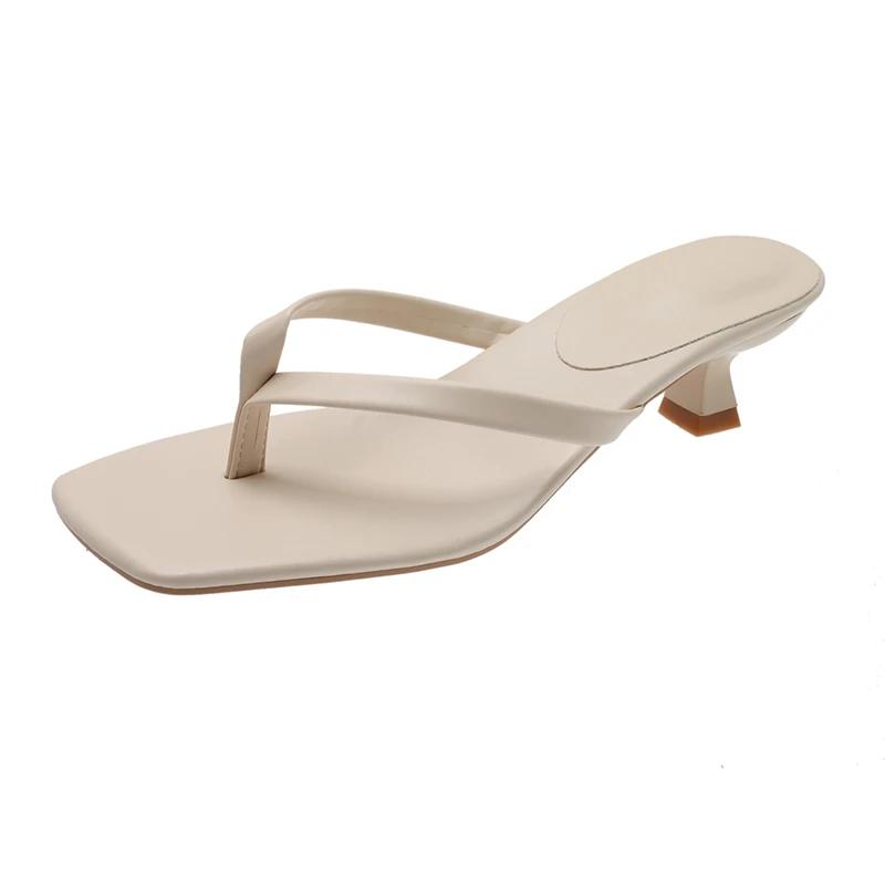 2024 New Hot Selling High Quality Solid Color Square Toe Summer Ladies Slippers Low Heel Comfortable Women's Shoes Thick Heel