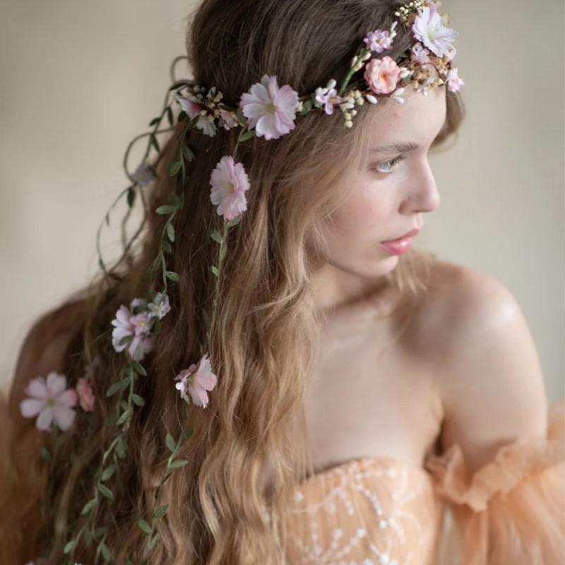 Women Girls Vine Flower Rattan Headband Bride Flower Crown Hairband Hair Accessories Wedding Party Spring Wreath Headwear 2025