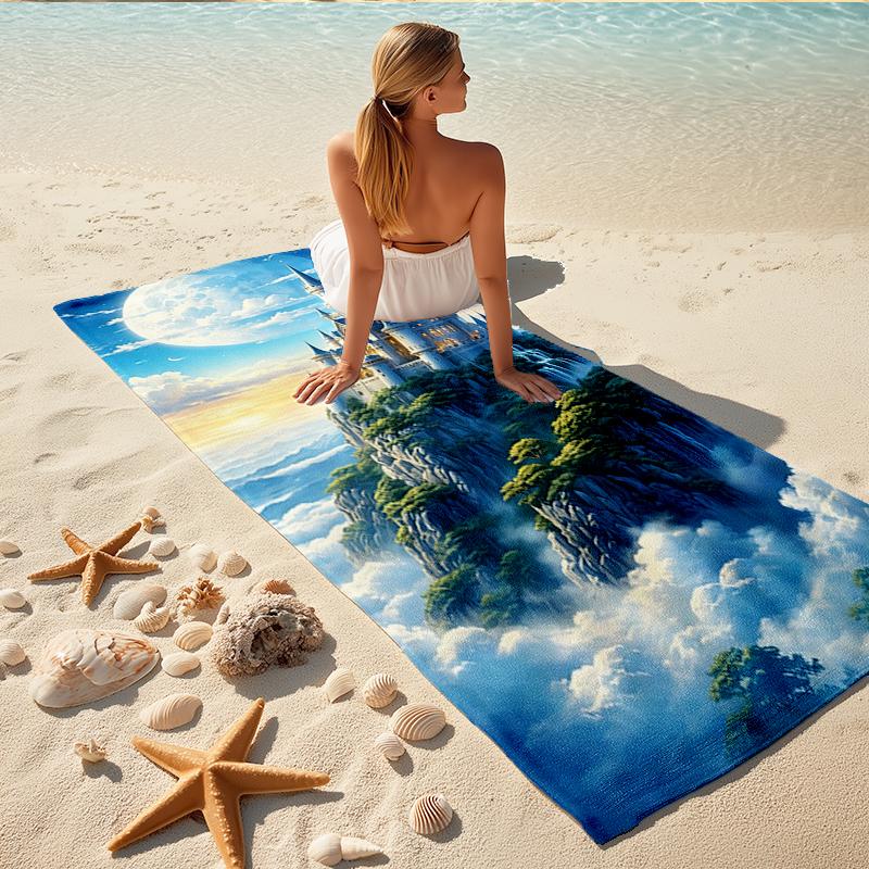 1Pc Castle Sky Beach Towel, Quick Dry, Multi-Use for Beach Pool Gym Yoga Home Travel, Christmas, Halloween, Xmas Gift S929268