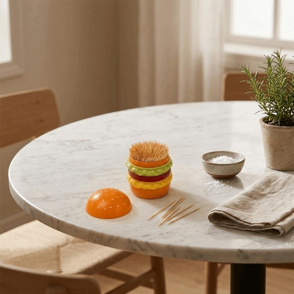 2PCS Plastic Toothpick Jar Dust-proof Dental Floss Box Funny Hamburger Toothpick Holder  Living Room